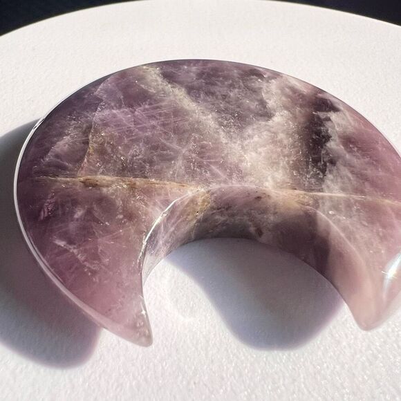 Amethyst Crystal Crescent Moon Carving Meditation Stone - Picture 4 of 10